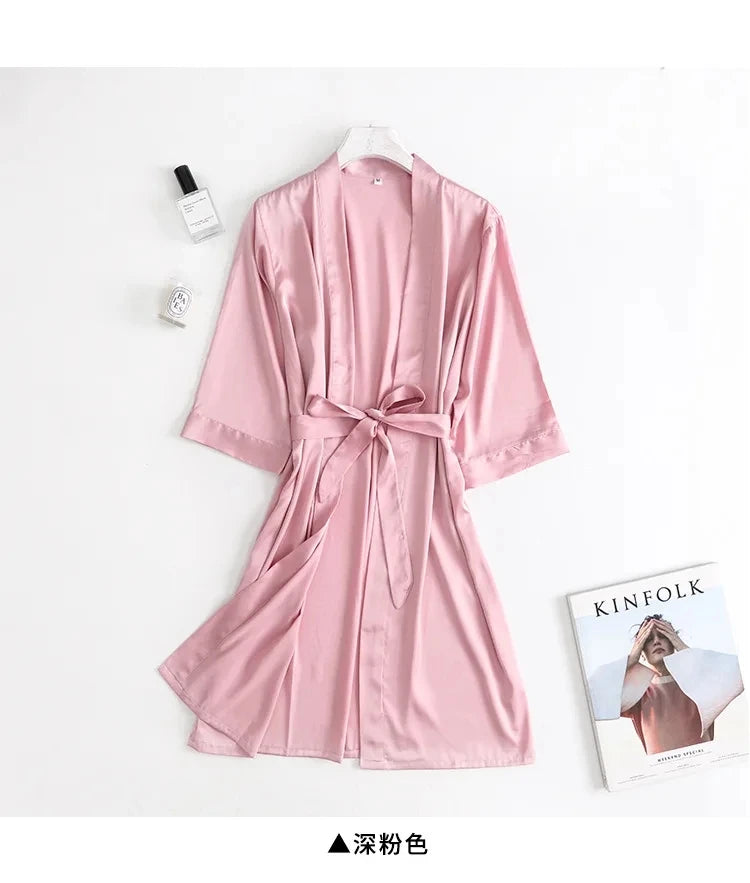 Kimono Peignoir Satin de Soie Femme | Manches 3/4 | Longueur Genou