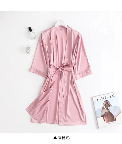 Kimono Peignoir Satin de Soie Femme | Manches 3/4 | Longueur Genou